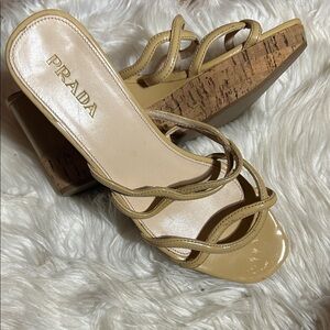 Prada Beige Women's Wedge Sandals